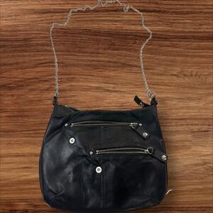Gun Tote'n Mama Black Leather Crossbody Bag Chain Strap Double Zipper‎ Purse